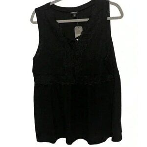 Torrid Black Sleeveless Lace Trim Ribbed Babydoll Top 2X Plus Size 18-20
